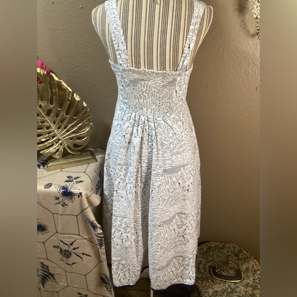 VINTAGE Navy and White Fit & Flare Dress - Picture 4 of 15